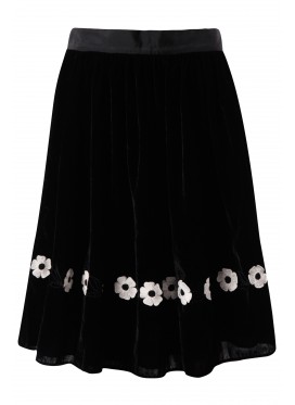 JUPE by JACKIE Floral Embroidery Silk-velvet Skirt black