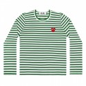 COMME DES GARÇONS PLAY GREEN AND WHITE STRIPED L/S T-SHIRT WITH RED HEART