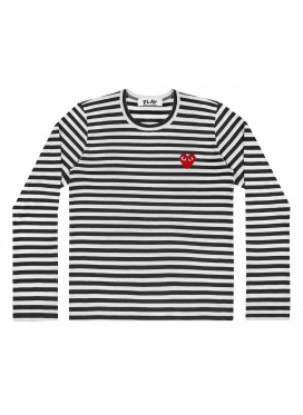 COMME DES GARÇONS PLAY BLACK AND WHITE STRIPED L/S T-SHIRT WITH RED HEART