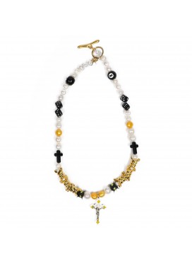 AZS TOKYO UNISEX PEARL＋BEADS GOLD NECKLACE WITH CROSS