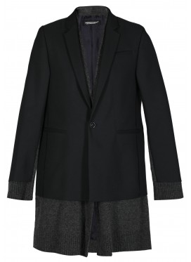 UNDERCOVER NAVI QUILTED SINGLE-BREASTED WOOL COAT
